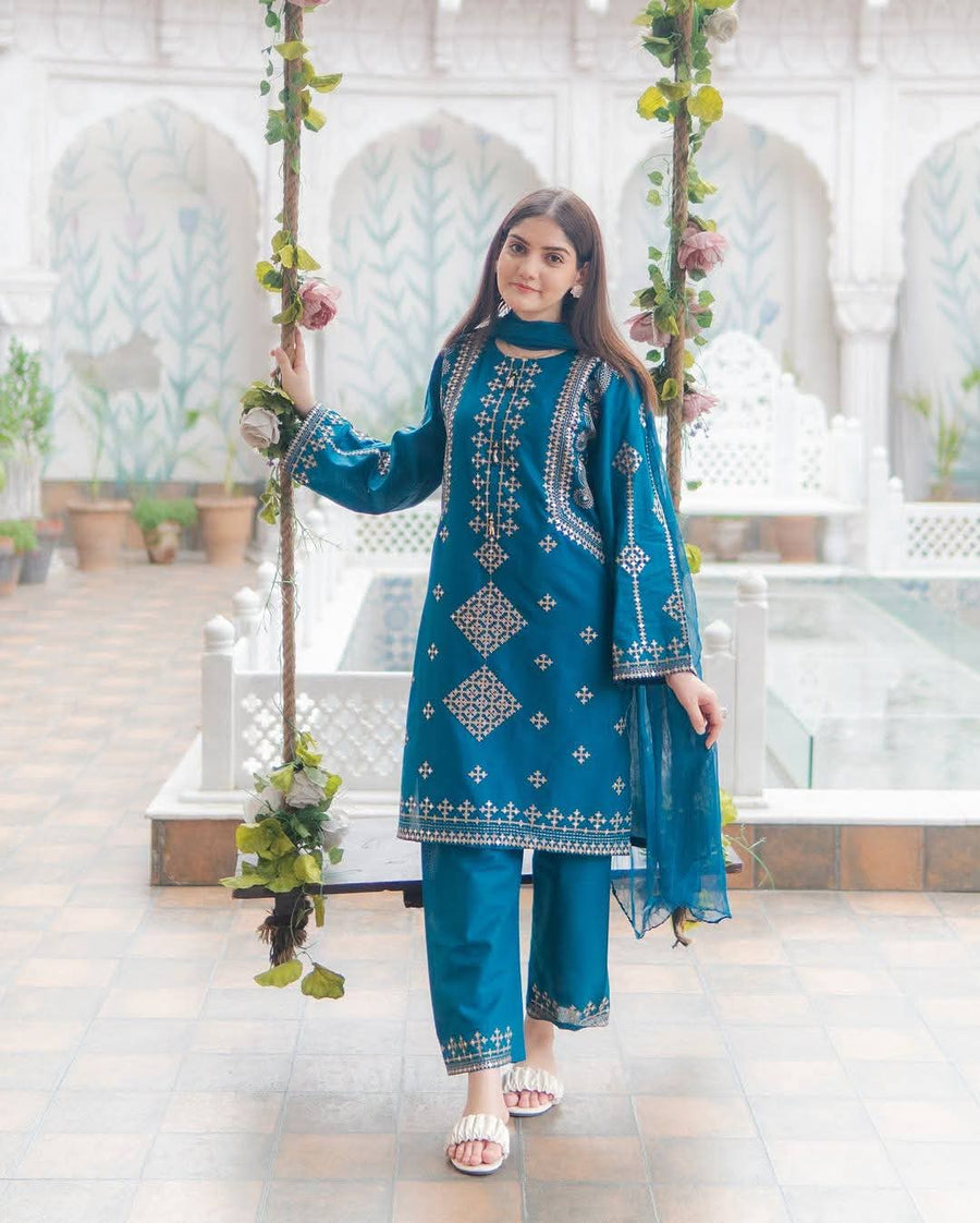 UNSTITCH SUIT DHANAK STUFF 2PC COLLECTION